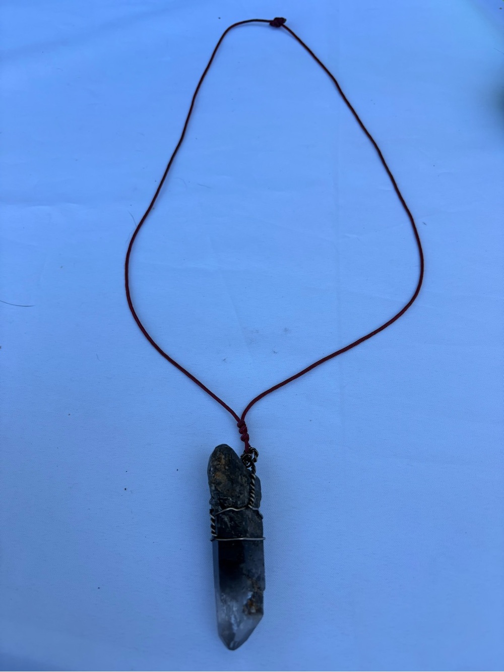 Handcrafted Smoky Quartz Point Pendant Necklace - Brown Cord
